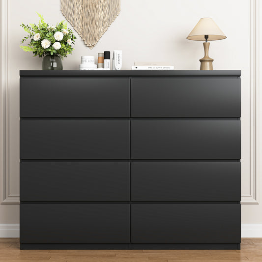 8 Drawers Dresser For Bedroom, Wood Bedroom Dresser Modern Drawer Chest, 8 Chest Of Drawer, Tall Dresser For Closet, Dressers Organizer For Living Room, Closet,Black