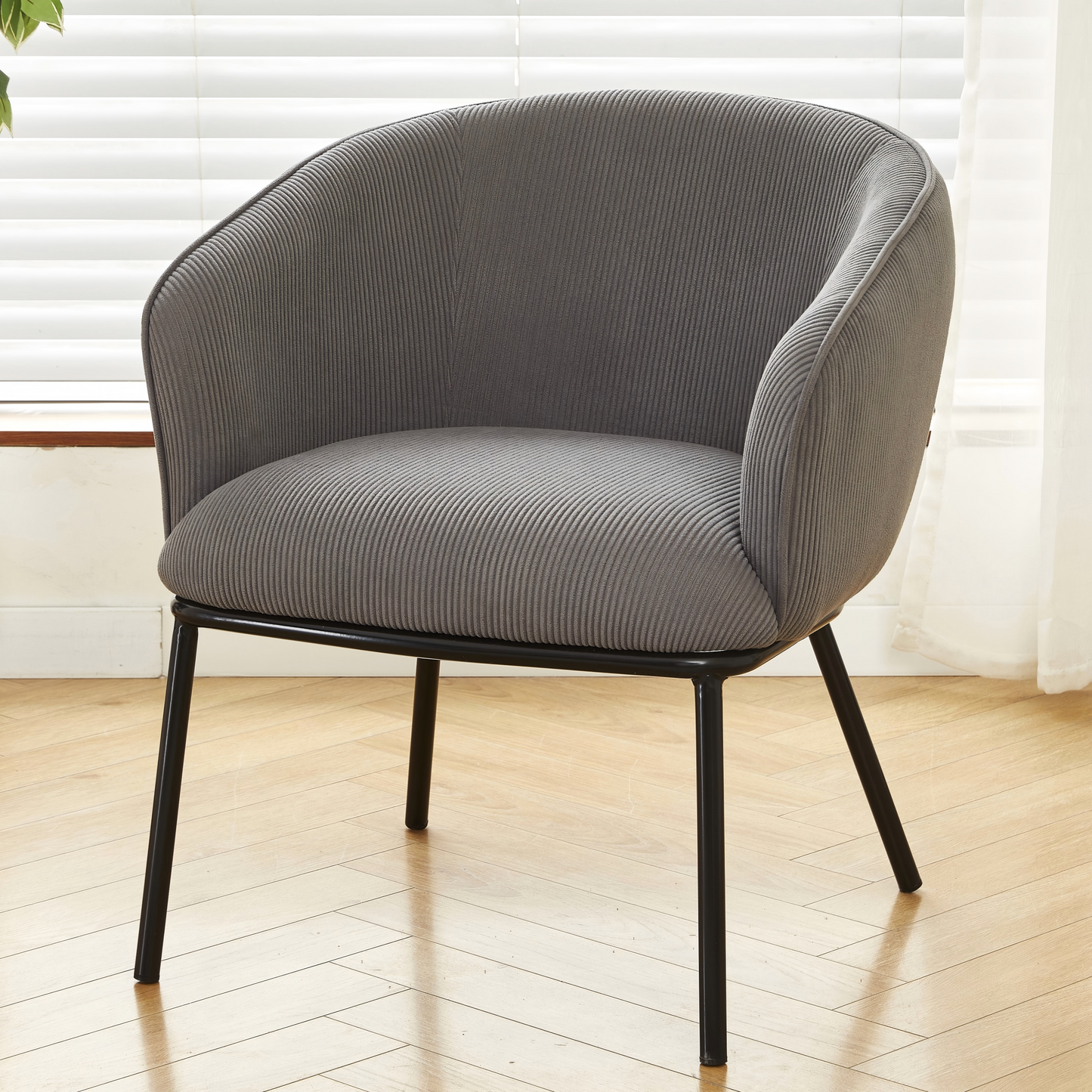 Modern Corduroy Accent Chair, Upholstered Armchair With Metal Legs, Mid-Century Barrel Chair For Living Room Bedroom, Easy Assembly