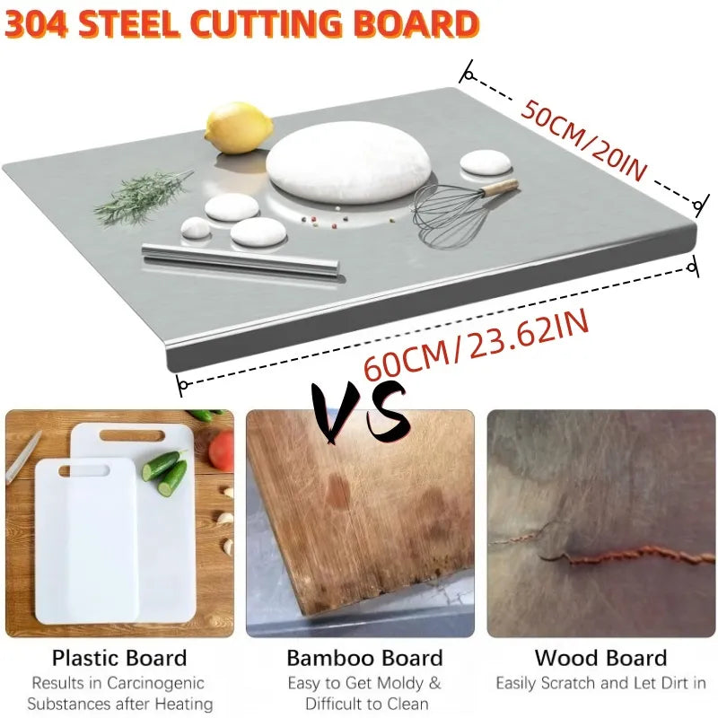 XXL 304 Stainless Steel Cutting Board  Anti-Slip & Mildew-Proof No More Moldy Wooden Boards - Heavy-Duty & Food-Safe, Easy To Clean - Chop Meat, Knead Dough, Bake Prep All-in-One - Must-Have For Home