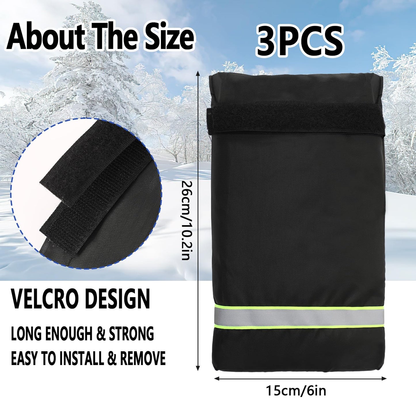 3PCS Outdoor Faucet Covers For Winter, 10.24 Inch H X 5.9 Inch W Faucet Socks For Freeze Protection, Reflective Blackupgraded Thicken Pipe Wrap Insulation Cover Socks, Faucet Freeze Protector