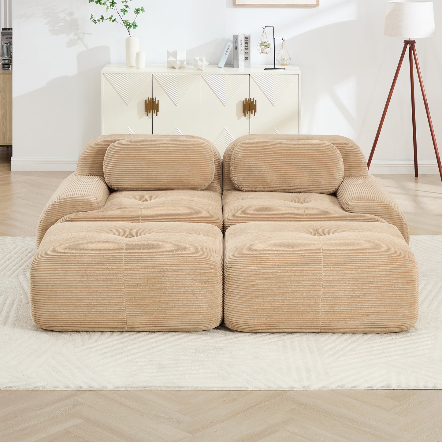 2-seat Sofa In LuxuryCorduroy Fabric Fabric Modular Multi-combination Anti-slip Design Assembly Chaise Lounge Curved Armrests Ergonomic Support High-resilience Sponge For Living Rooms Bedrooms,Camel