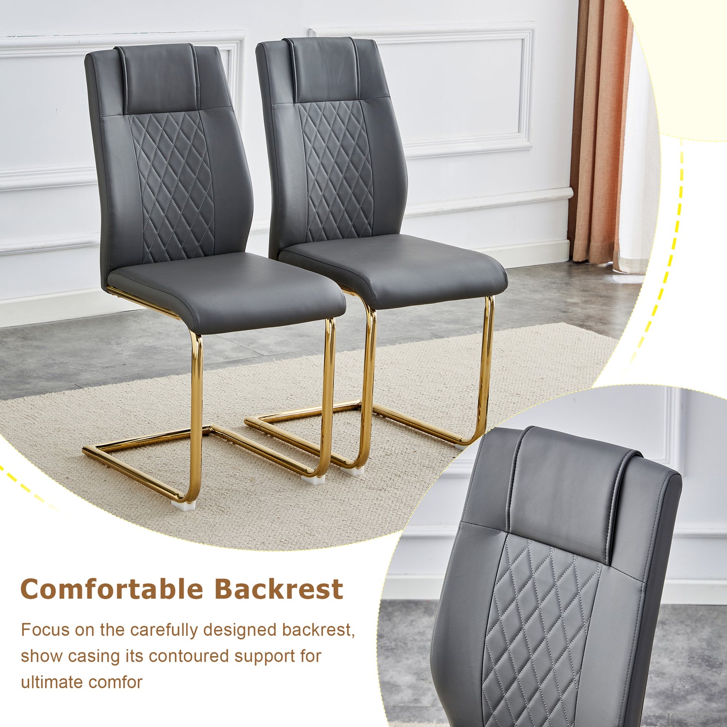 Table And Chair Set.Extendable MDF Dining Table.The Pull-out Table Is Ideal For A Wide Range Of Families,suitable For Gatherings Of Different Size.Paired With 4 Dark Gray Chairs With Gold Metal Legs.