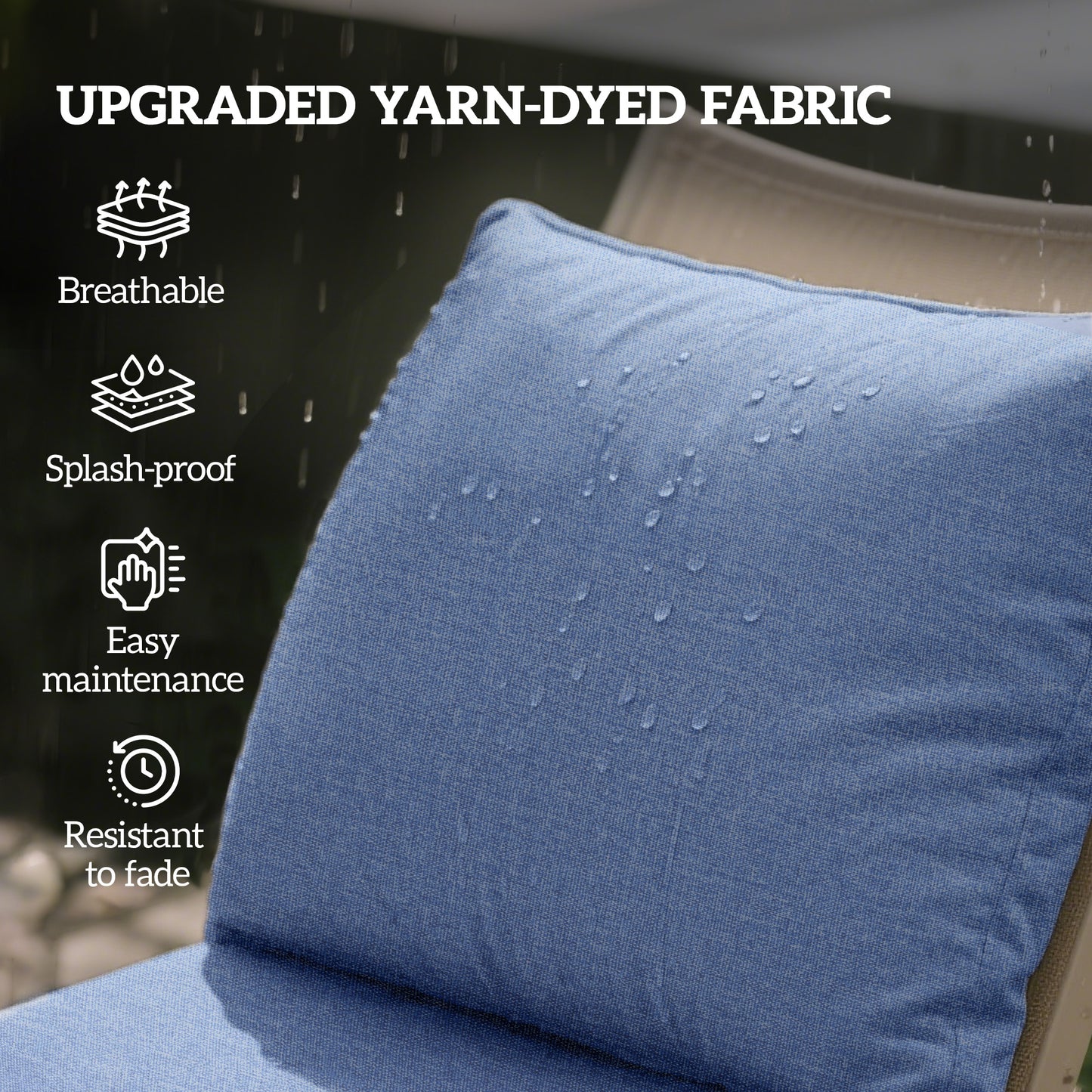 4 Patio Chair Cushions With Seat & Backrest, Fade Resistant Seat Replacement Cushion Set, Blue