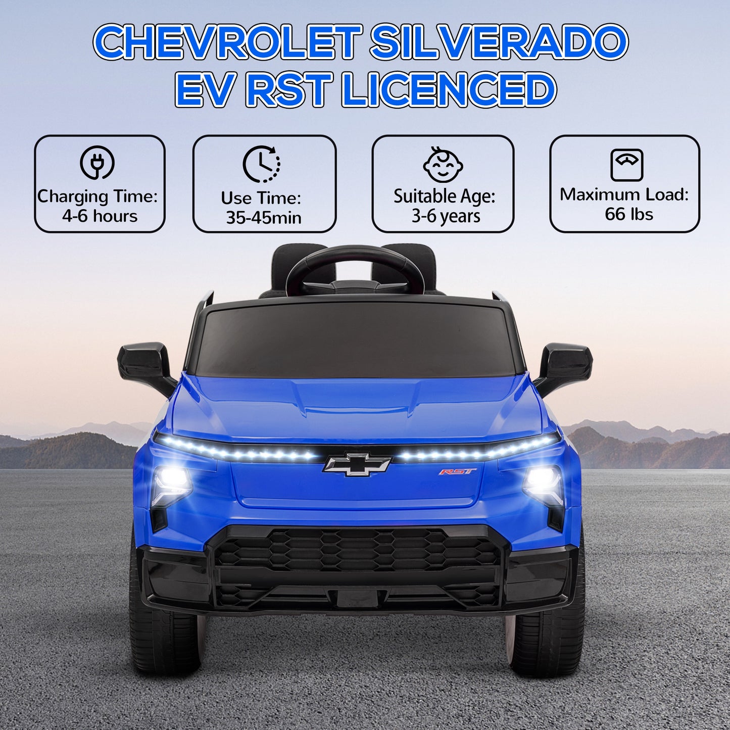 12V Chevrolet Silverado EV RST Licensed Kids Electric Car With Parent Remote Control, Spring Suspension, Blue