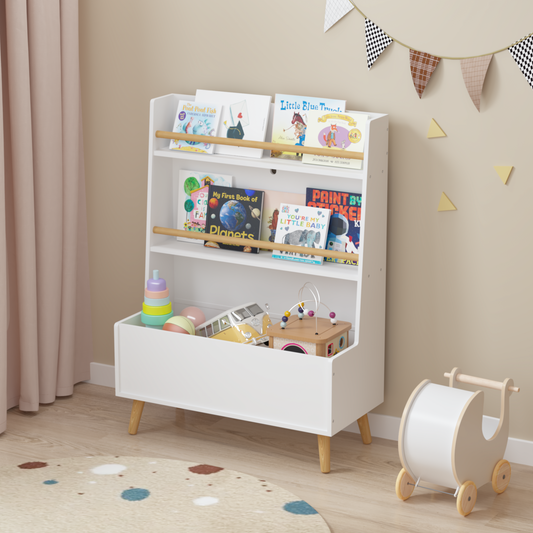 Kids Bookshelf, Book And Magazine  Rack, Book Organizer, Toy Storage Cabinet Organizer, White