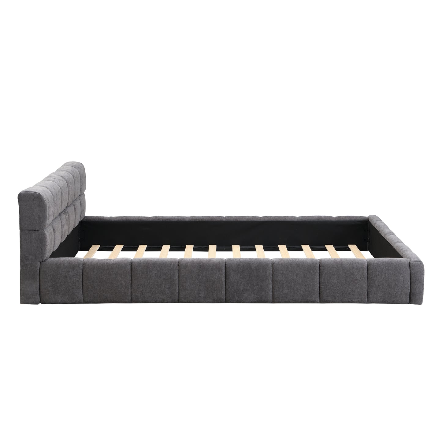 Elegant Chenille Upholstered Bed With Checkerboard Design, Queen, Grey