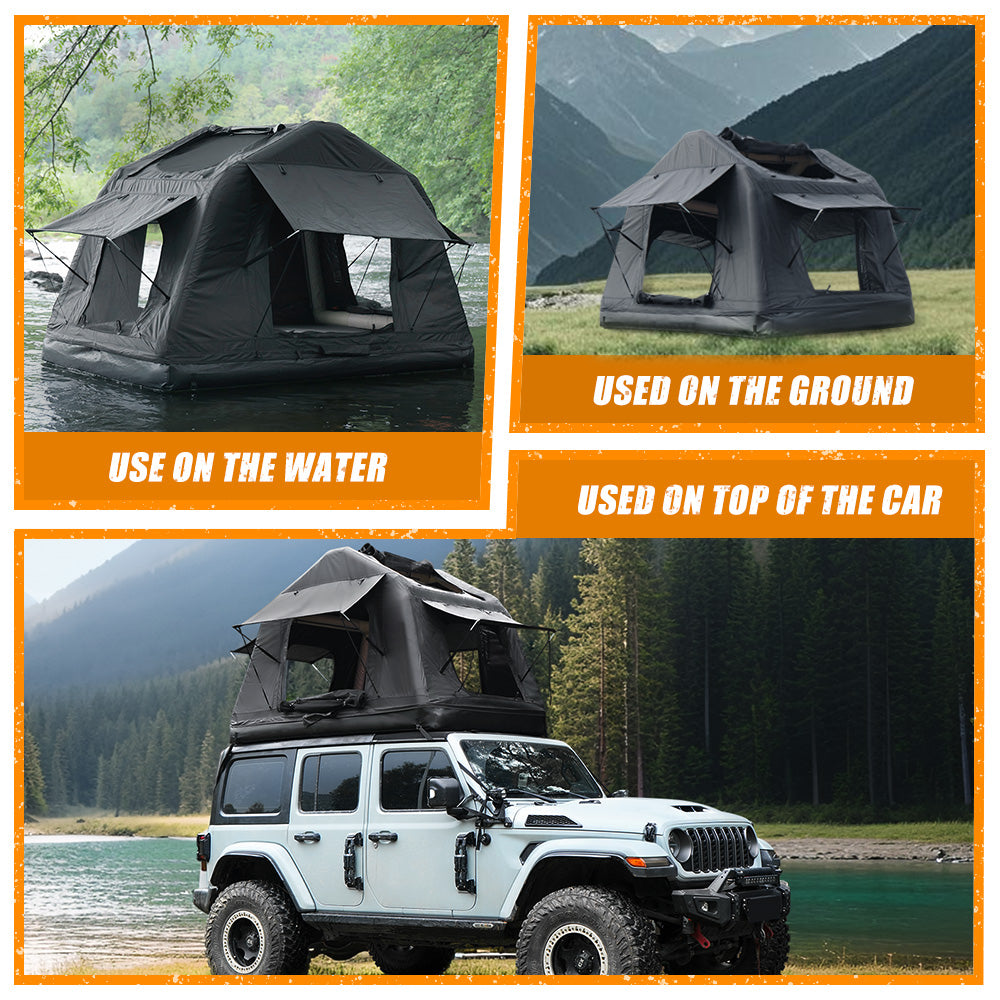 Foldable 2-3 People Amphibious Inflatable Car Roof Top Tent For Camping Outdoor Glamping Camping Tent For SUV,Truck And Universal Auto Self-Driving Touring Without Ladder, Black
