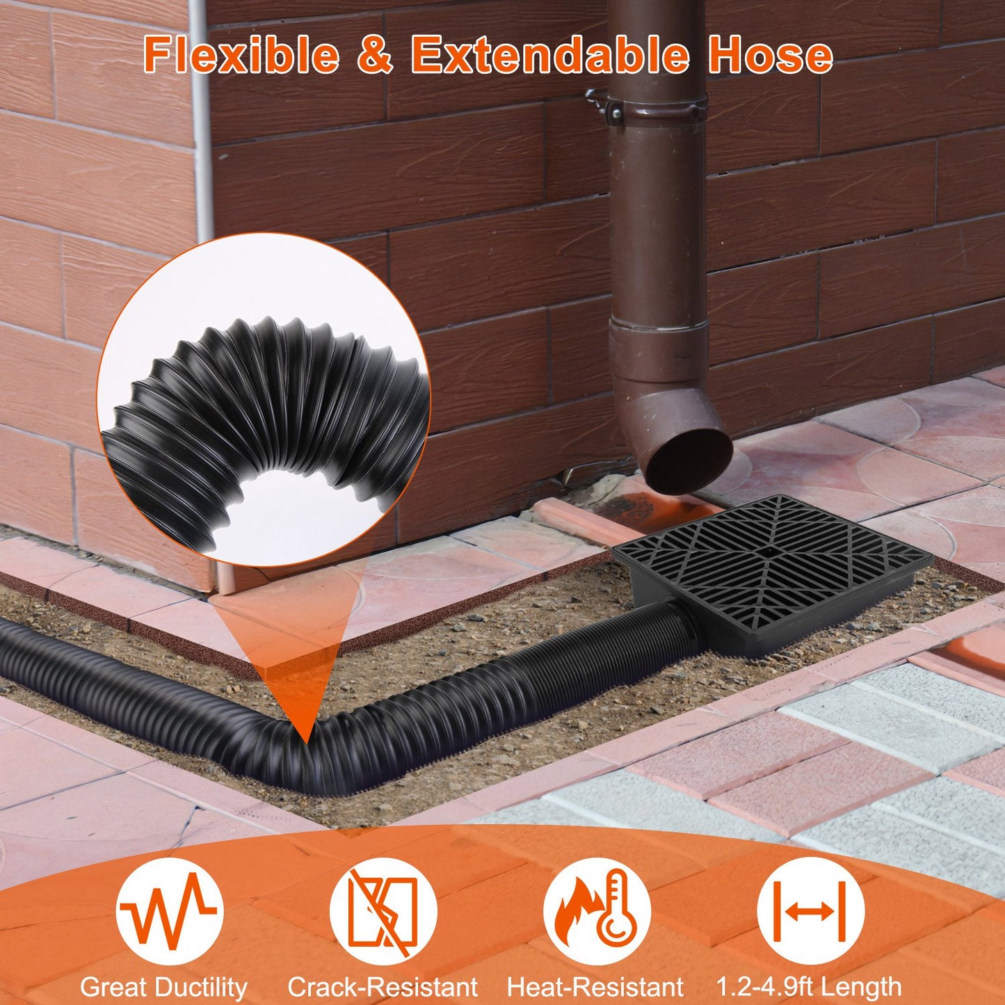 2Pcs Gutter Downspout Extension For Spring Summer Home Innovation Low Profile No Deep Digging Catch Basin Downspout Extender With 4.9FT Flexible Extendable Hose For House Foundation Protection