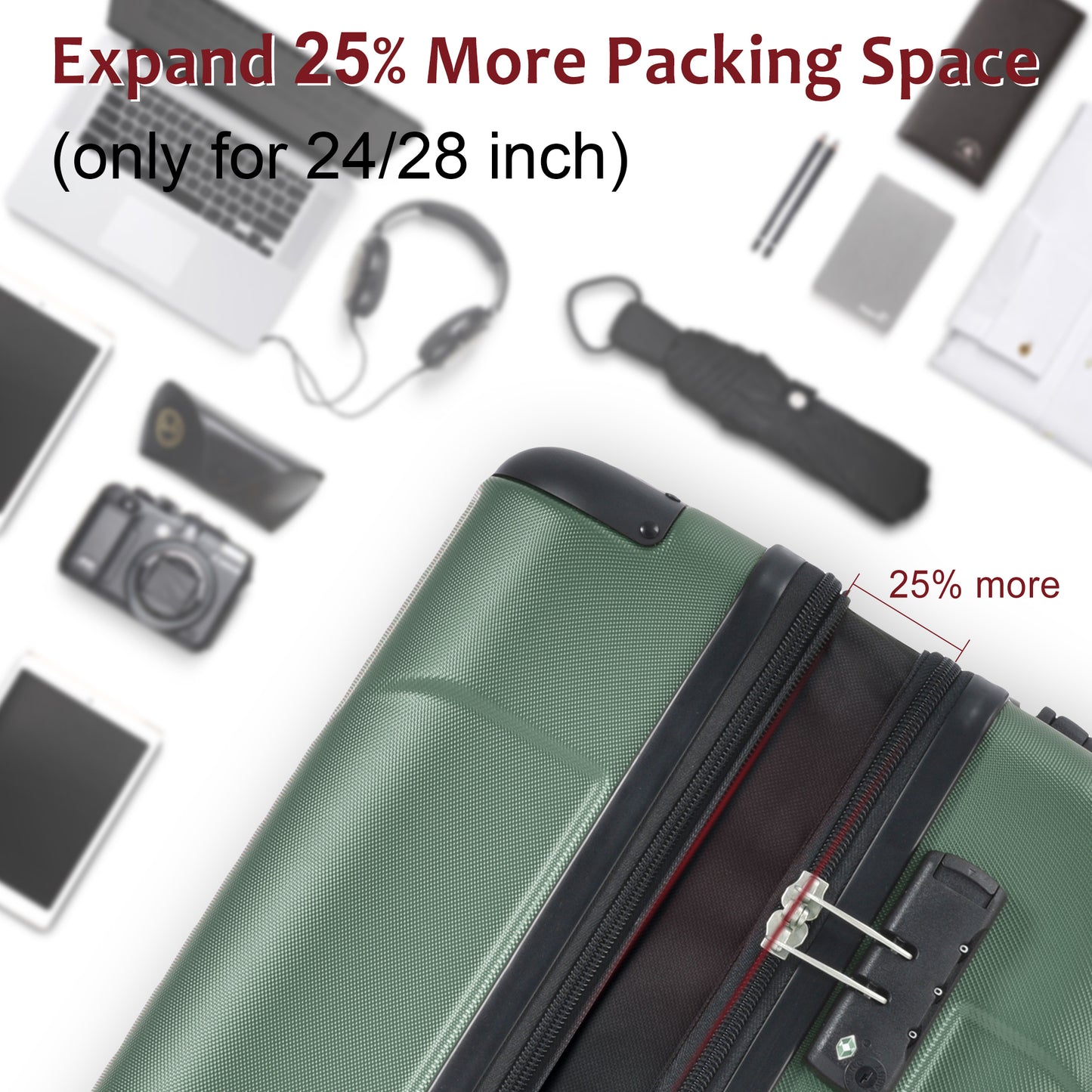 Hardshell ABS Luggage Sets 2 Piece Suitcase Set Expandable With TSA Lock Spinner Wheels For Men Women