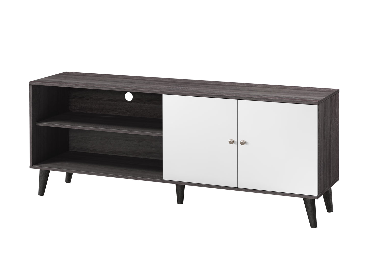 Amidon TV Stand For TVs Up To 63  , With 2 Storage Shelves& 1 Cabinet, Modern Entertainment Centre For TV In Living Room In Dark Gray    White