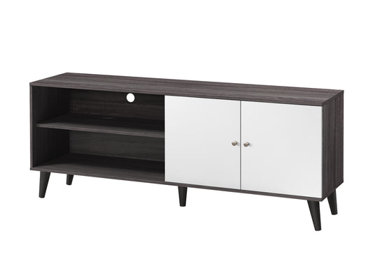 Amidon TV Stand For TVs Up To 63  , With 2 Storage Shelves& 1 Cabinet, Modern Entertainment Centre For TV In Living Room In Dark Gray    White