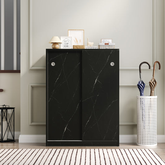 Marble Black  Shoe Cabient With Sliding Door Have 6 Layers Can Storage At Least30 Pairs Shoes