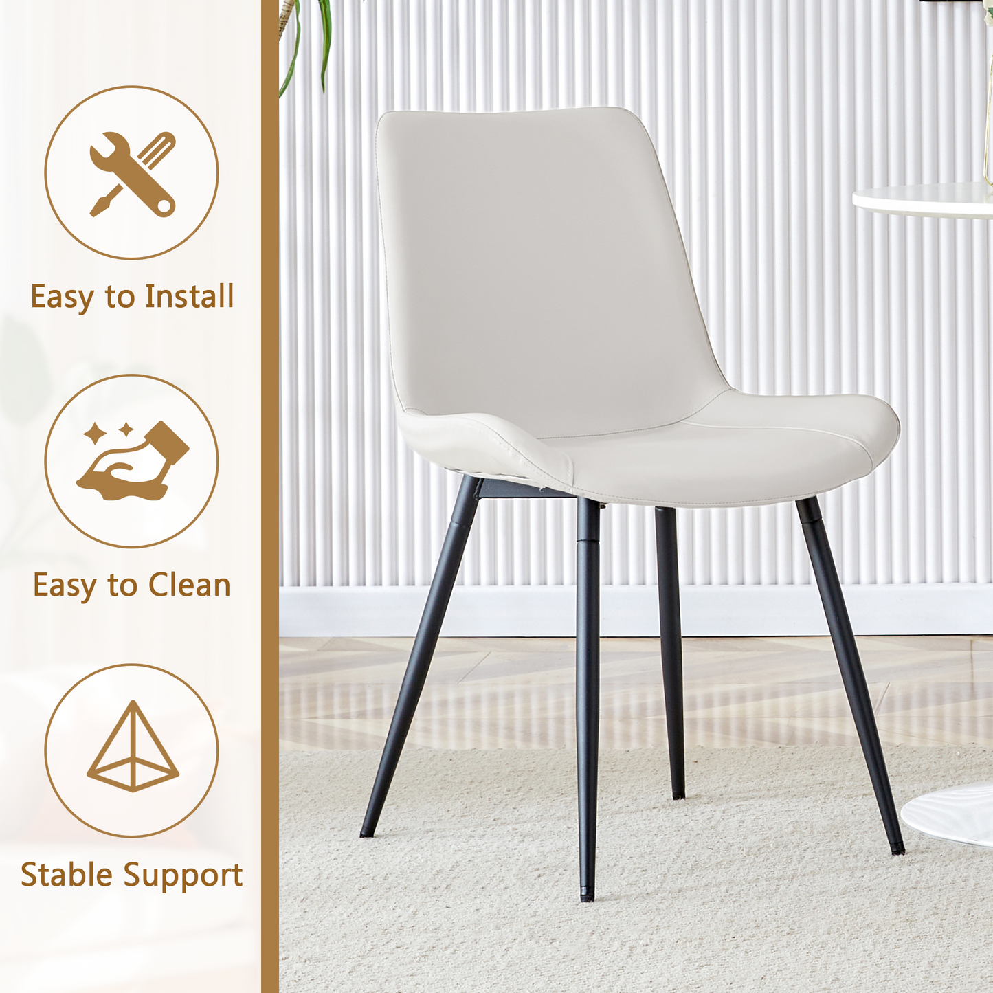 Table And Chair Set.42 Inch Modern Minimalist White Desktop Round Dining Table Set.Paired With 4 White Artificial PU Chairs With Curved Widened Cushion Design.Suitable For Dining Rooms,office,etc.