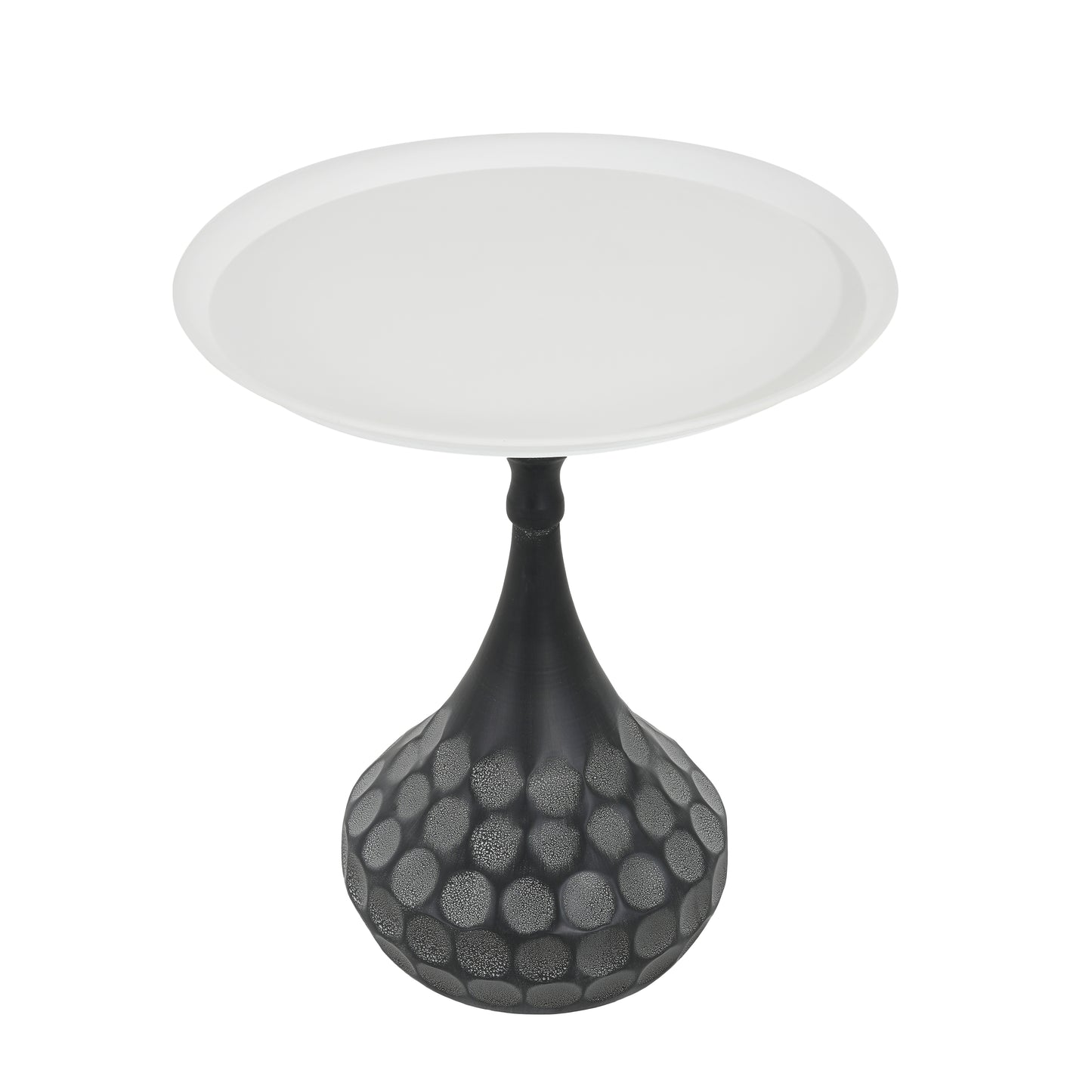 Accent Metal Coffee Table, Pedestal Table For Living Room, Hand-hammered Texture, White Black