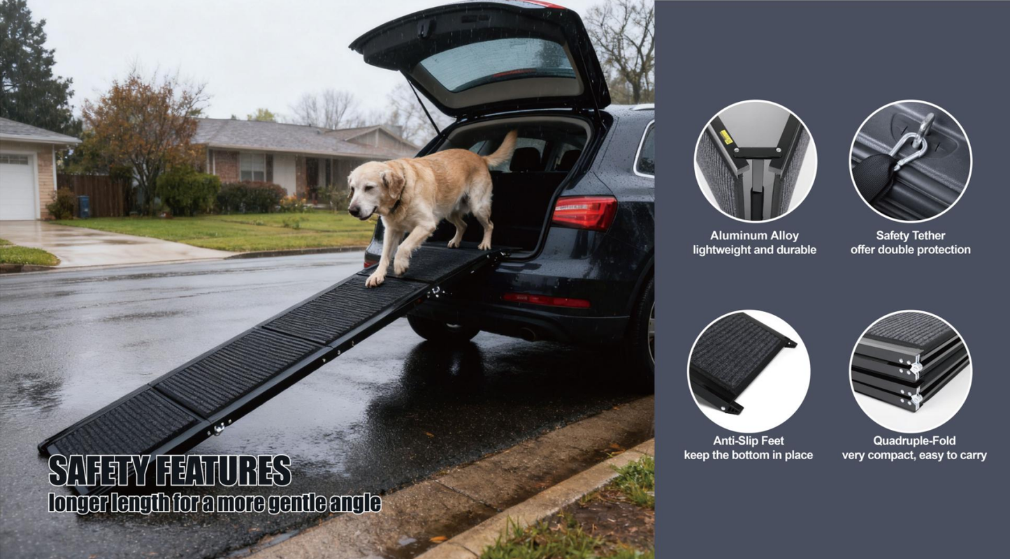 Dog Ramp For Car 71inch Long & 19.3inch Wide Portable Dog Ramps For Large Dogs With Non-Slip Rug Surface Dog Car Ramp For SUV Car & Truck, Folding Dog Ramp Up To 250LBS