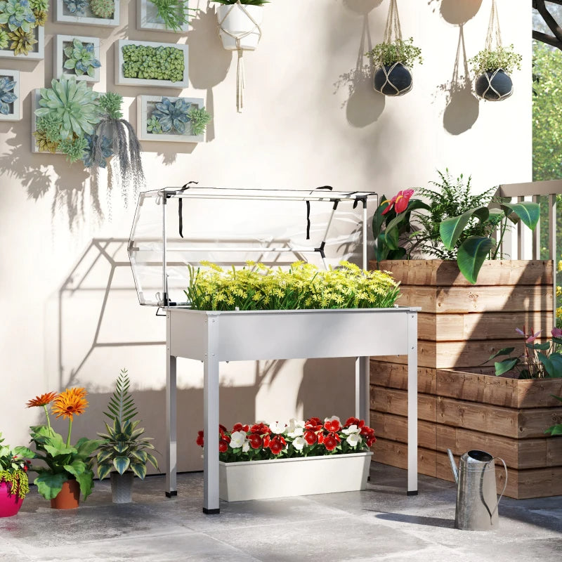 Elevated Garden Box With Greenhouse Cover, Raised Garden Bed With Legs And Drainage Hole For Vegetables, White