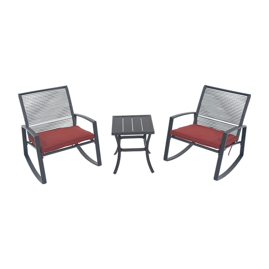 2-person Outdoor Patio Bistro Metal Rocking Conversation Set With Table