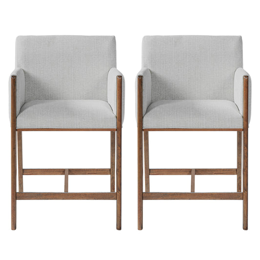 24 Seat Height Upholstered Counter Stools With Arms For Kitchen Island Dining Room, Set Of 2