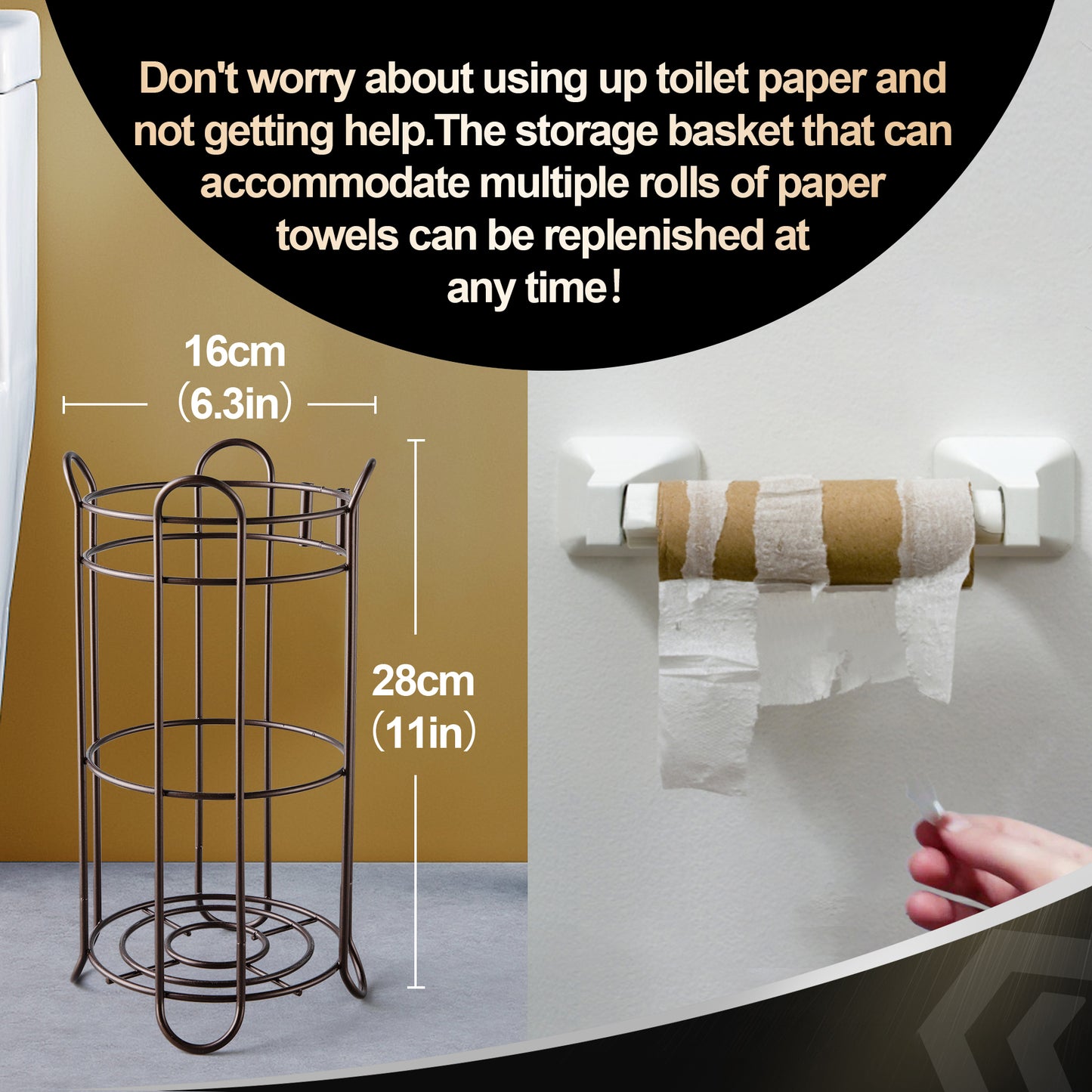 Toilet Paper Holder Holder With Shelf,Bathroom With Toilet Convenient Shelf, Holds Mega Rolls, Phone,Brown