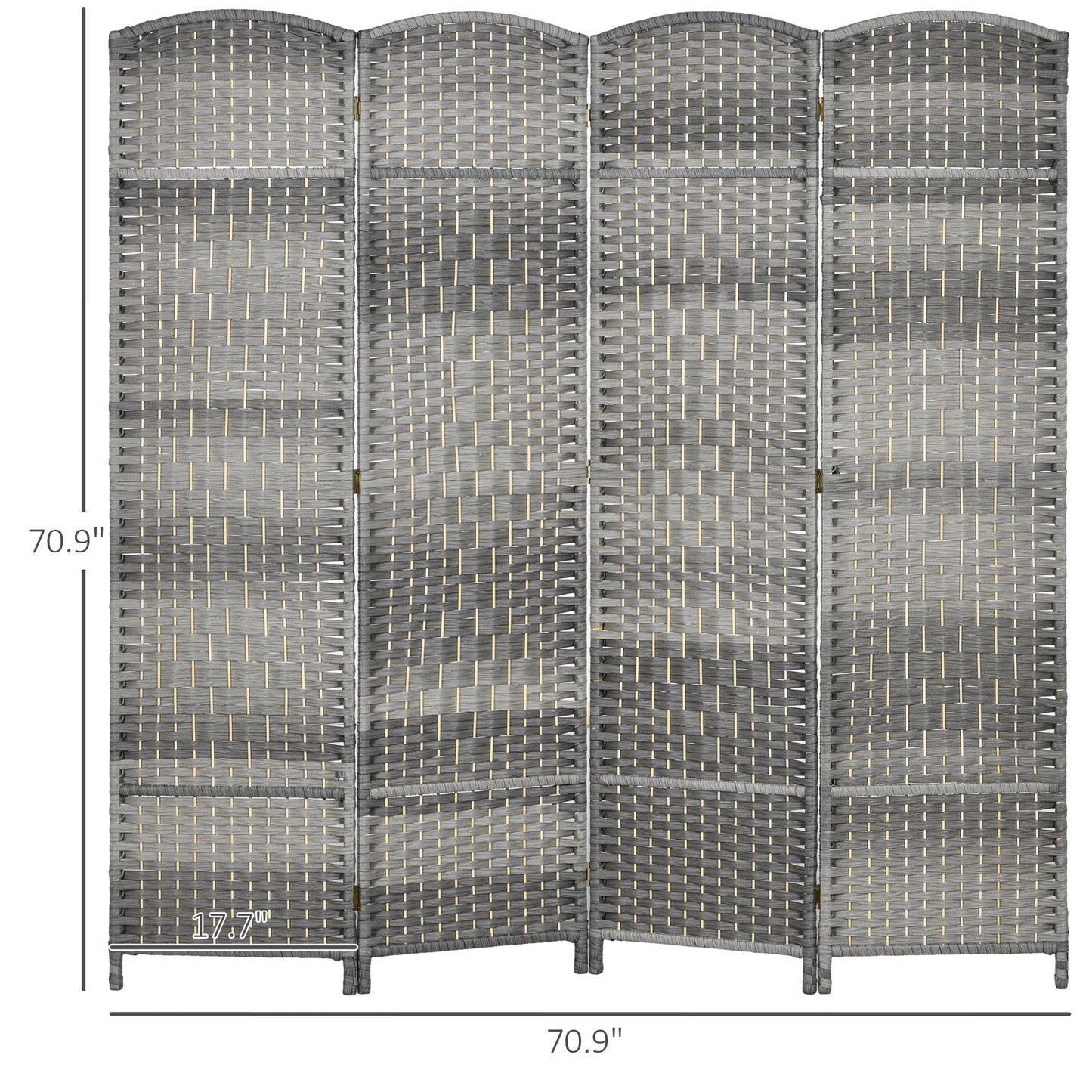 Folding Room Divider Screen 4 Panel 6' Tall Privacy Screen Freestanding Wood Partition For Home Office, Mixed Gray