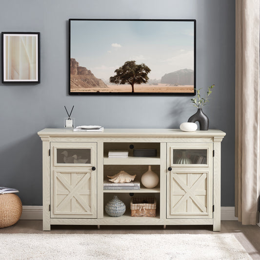 2 Doors Cabinet Farmhouse  Cabinet, Farmhouse TV Stand Barn Design,Modern Farmhouse TV Media Stand, Large Barn Inspired Home Entertainment Console,WHITE, 60.23 Wx15.35 Dx31.7 H