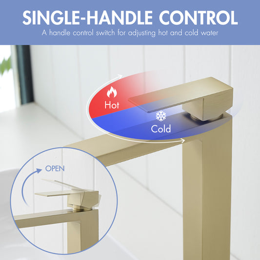 Brushed Gold Bathroom Faucet With Up Drain, Brushed Gold Faucet For Bathroom Sink, Single Hole Bathroom Faucet Modern Single Handle Vanity Basin Faucet
