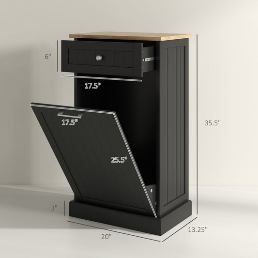 Kitchen Tilt Out Trash Bin Cabinet Free Standing Recycling Cabinet Trash Can Holder With Drawer, Black