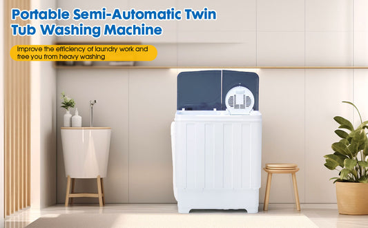 Grey28lbs Portable Washing Machine With 18lbs Wash And 10lbs Spin, Twin Tub Washer Compact Machine With Drain Pump, Mini Portable Washer For Home, Camping, RVs, And Small Spaces, Grey