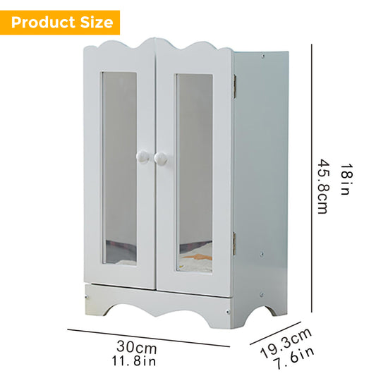 Wooden Baby Doll Closet With Mirror 6 Hangers 18 Inch Doll Clothes Storage Furniture Wardrobe For Over 3 Years Kids White