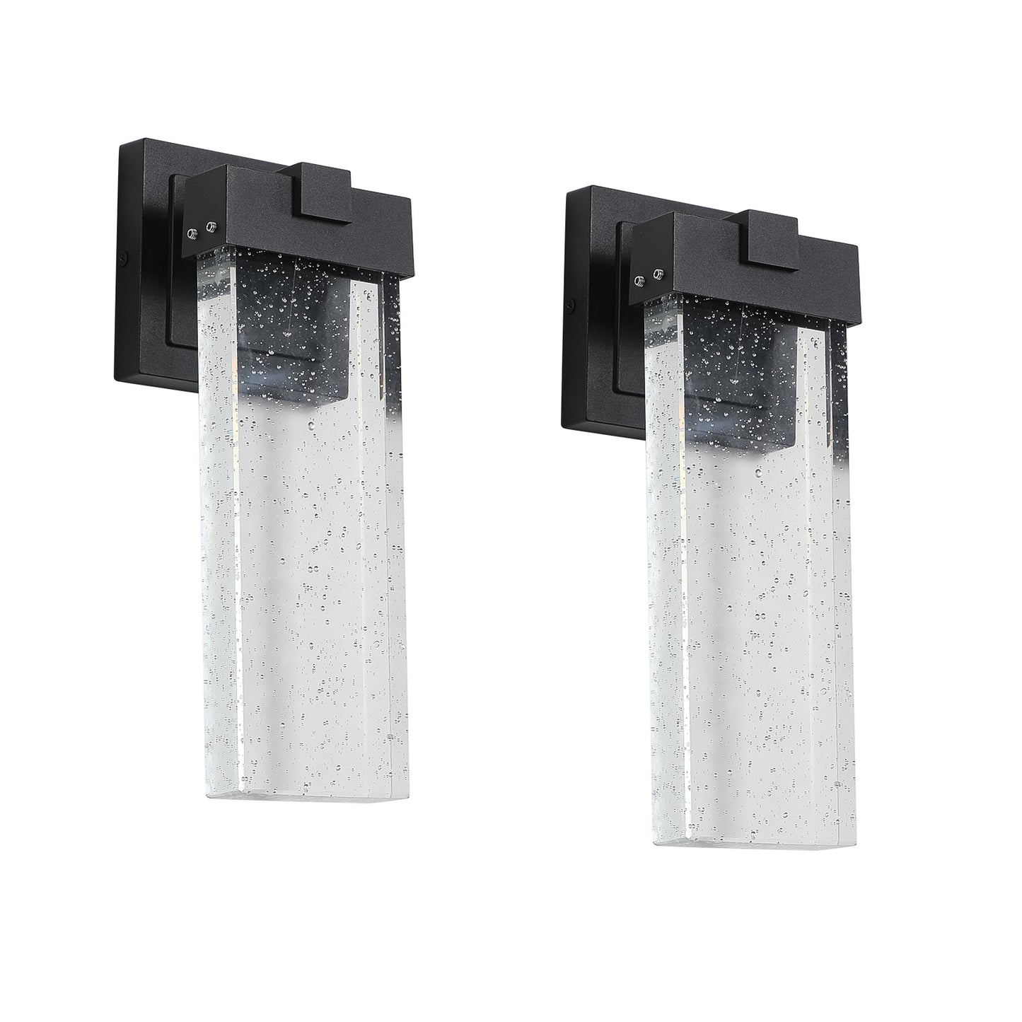 2-Pack Outdoor Wall Light Fixture, Weatherproof LED Wall Sconce With Bubble Crystal And Light Sensor - 12W Per Lamp