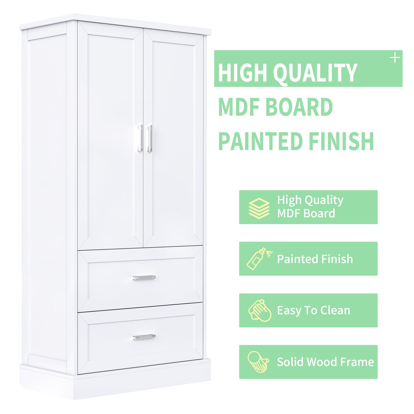 Tall Bathroom Storage Cabinet, Cabinet With Two Doors And Drawers, Adjustable Shelf, MDF Board, White, Two Packages Old SKU N725P178675K