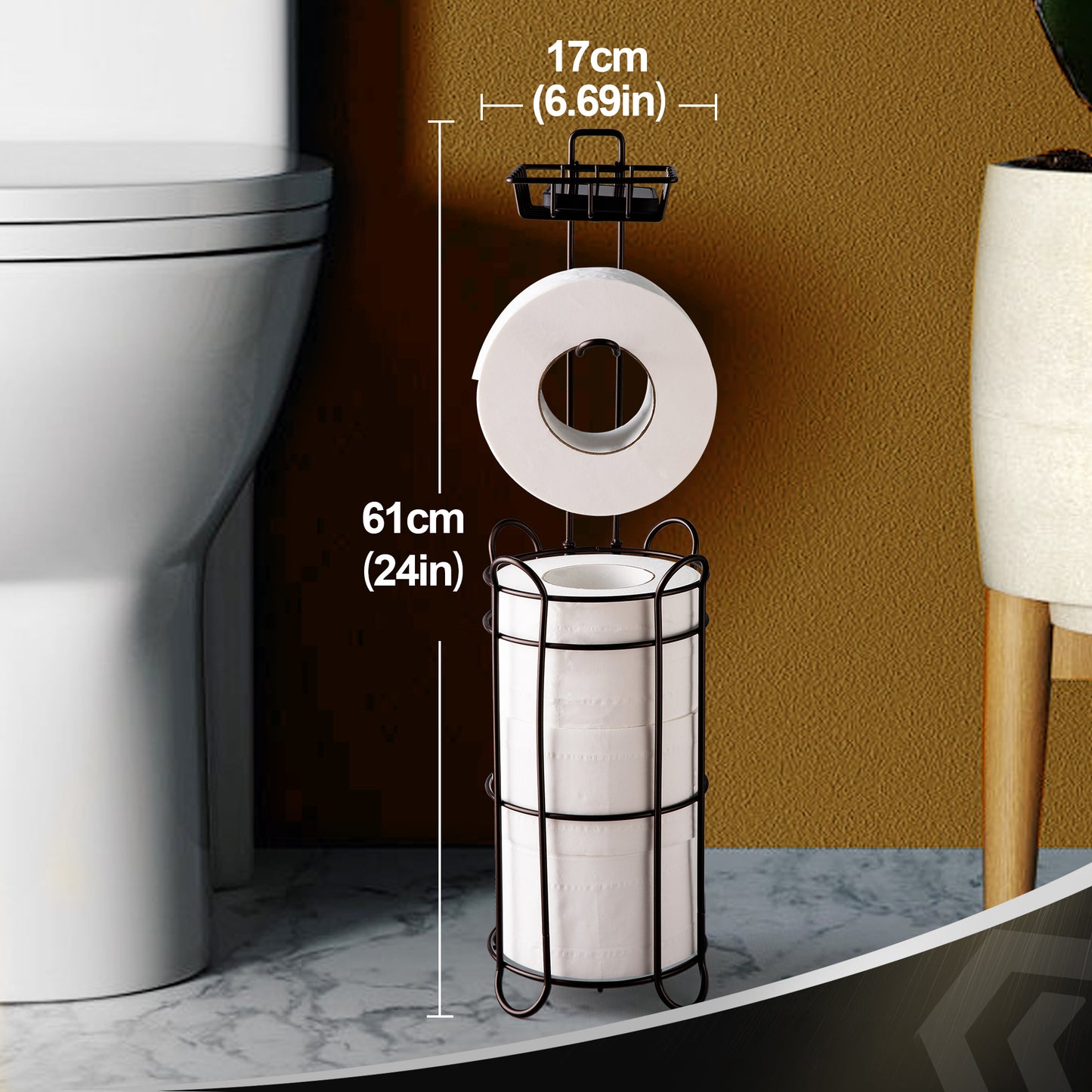 Toilet Paper Holder Holder With Shelf,Bathroom With Toilet Convenient Shelf, Holds Mega Rolls, Phone,Brown