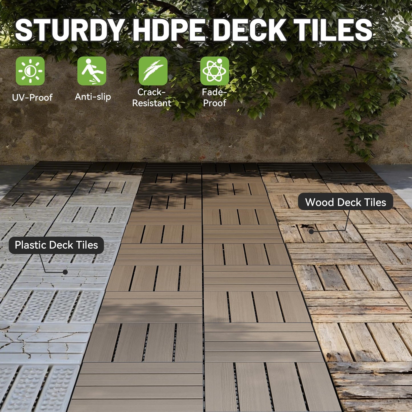 9 Pcs Interlocking Deck Tiles, 12   X 12   HDPE Outdoor Flooring, Patio Flooring Outdoor Waterproof, Deck Tiles Outdoor Waterproof For Deck Garden Poolside, All Weather Use -Dark Brown