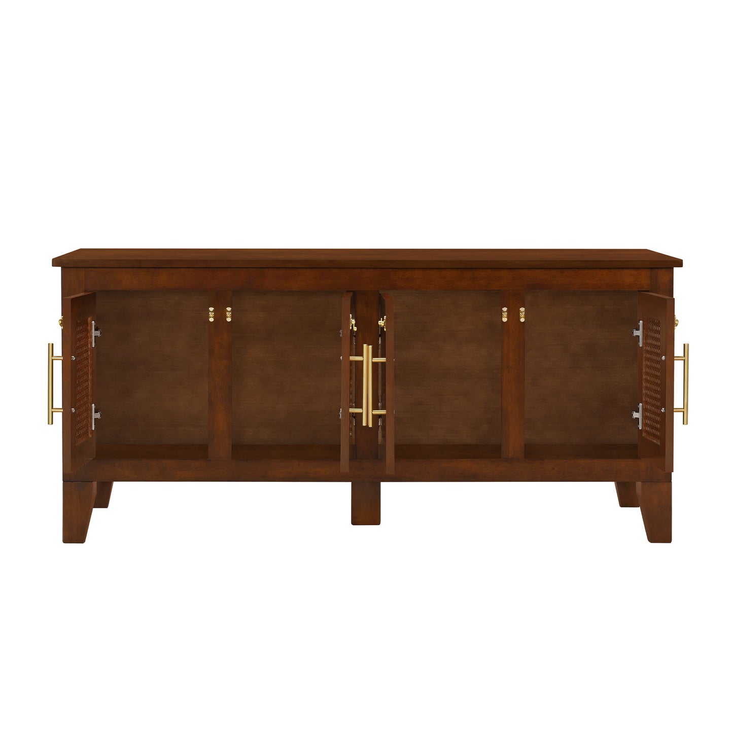 Lars Indoor Rattan Decorated Rubber Wood Dog Crate Cabinet Furniture -Stylish Pet Kennel With 4 Doors For Living Room