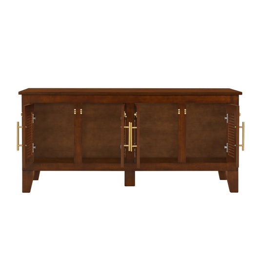 Lars Indoor Rattan Decorated Rubber Wood Dog Crate Cabinet Furniture -Stylish Pet Kennel With 4 Doors For Living Room