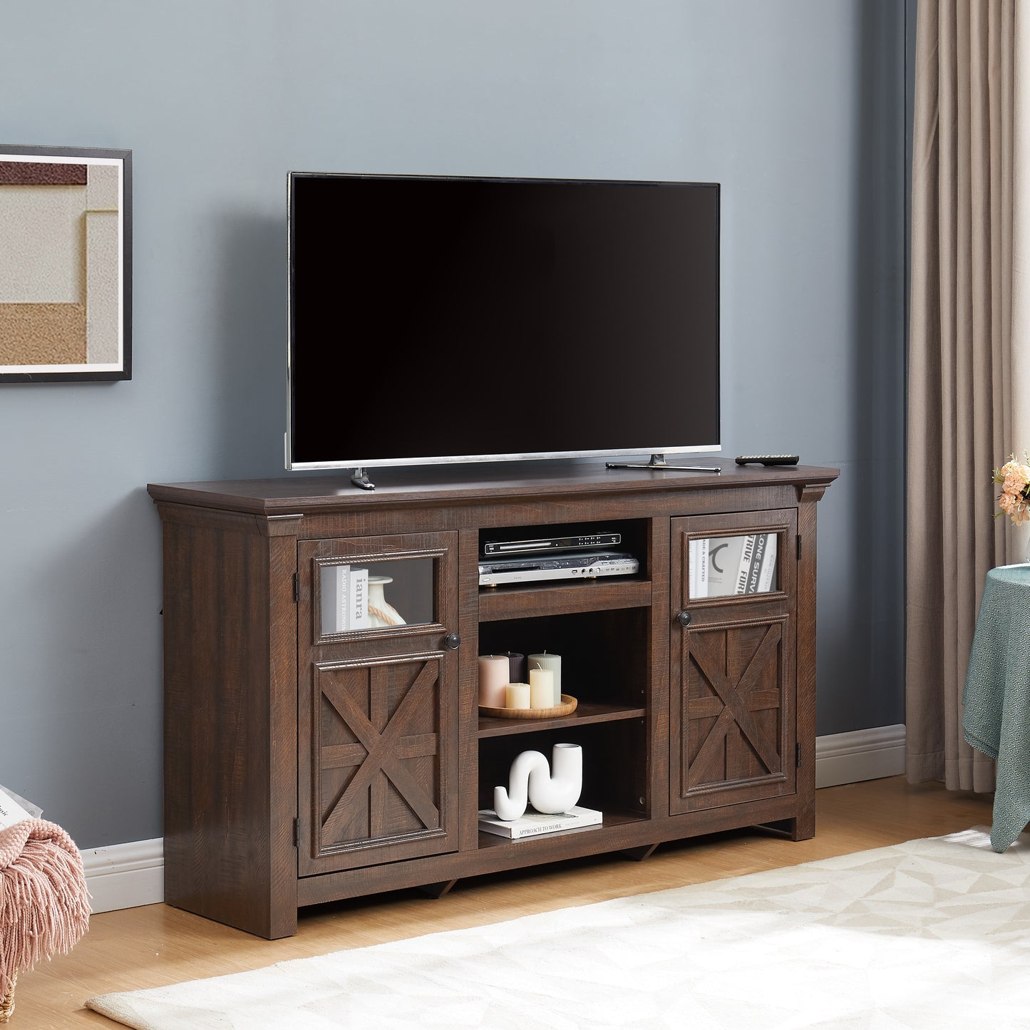 2 Doors Cabinet Farmhouse  Cabinet, Farmhouse TV Stand Barn Design,Modern Farmhouse TV Media Stand, Large Barn Inspired Home Entertainment Console,Espresso, 60.23 Wx15.35 Dx31.7 H
