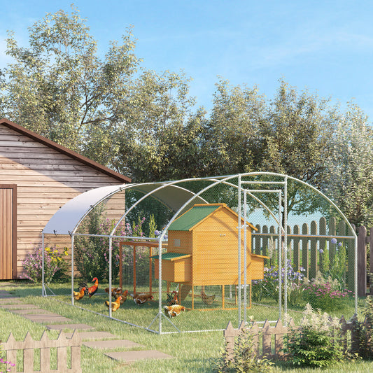 PawHut Large Chicken Coop Metal Chicken Run With Waterproof And Anti-UV Cover, Dome Shaped Walk-in Fence Cage Hen House For Outdoor And Yard Farm Use, 1 Tube Diameter, 9.2X 18.7X 6.5