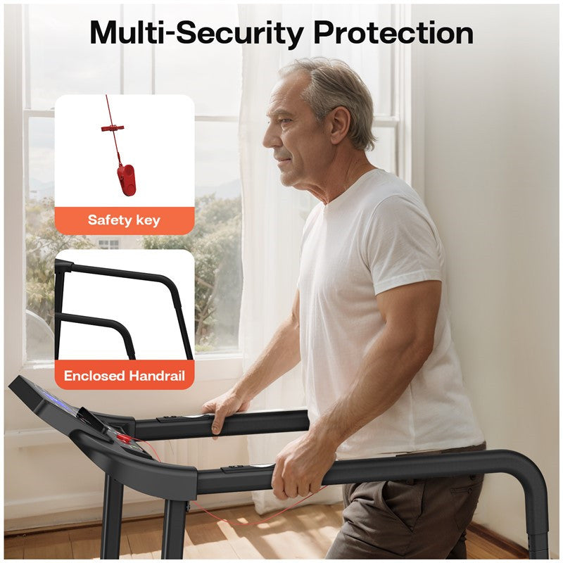 A Walking Treadmill For The Elderly, Featuring A Stable And Safe Structural Design, A Large LED Display For Seniors, Long Handrails For Balance, And A 300-pound Capacity.