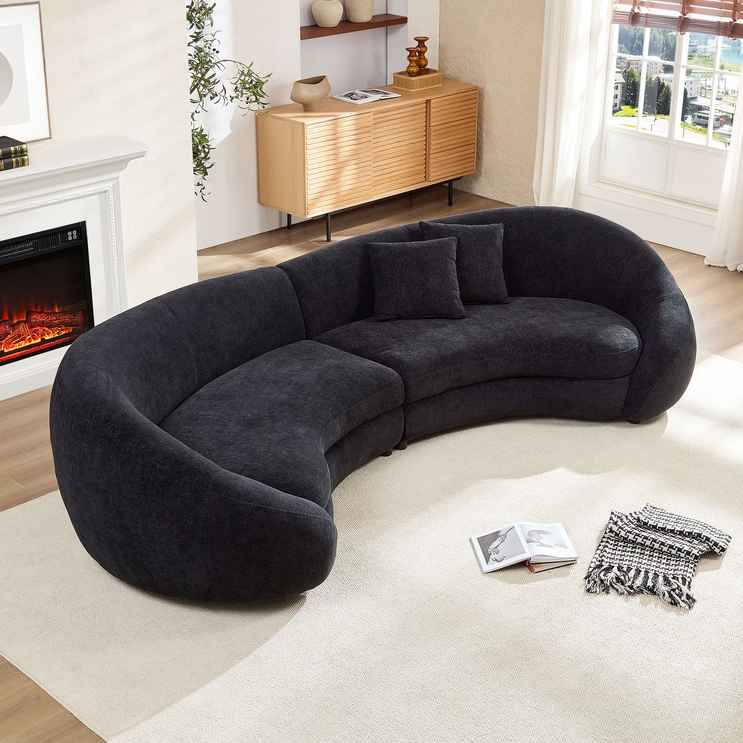 125.98  Modern Curved Sofa With Elegant Love Heart Design For Living Room BLACK