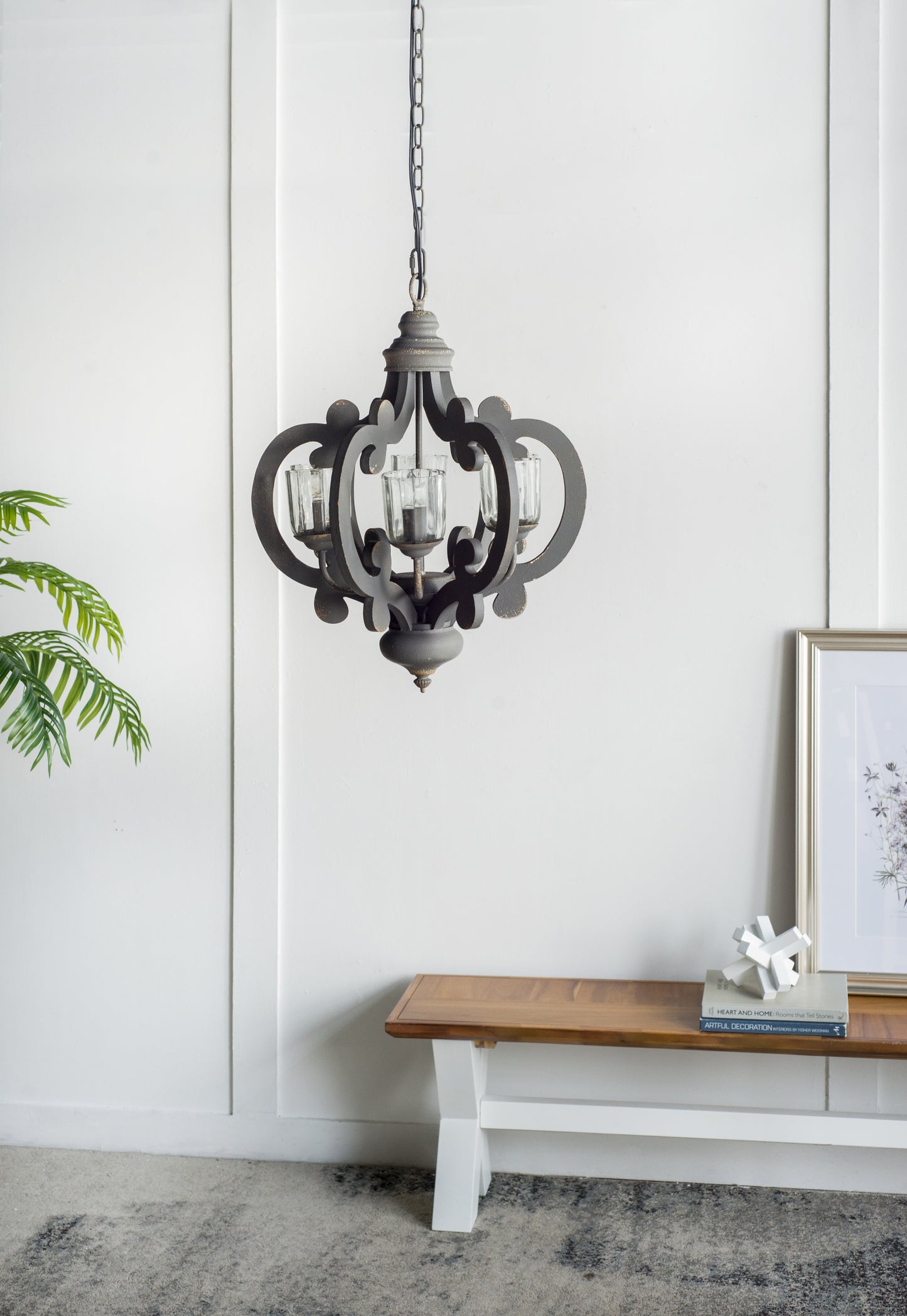 Farmhouse Chandelier, 6-Light Wood Chandelier Pendant Light Fixture With Adjustable Chain For Dining Room Living Room Entryway, Bulb Not Included