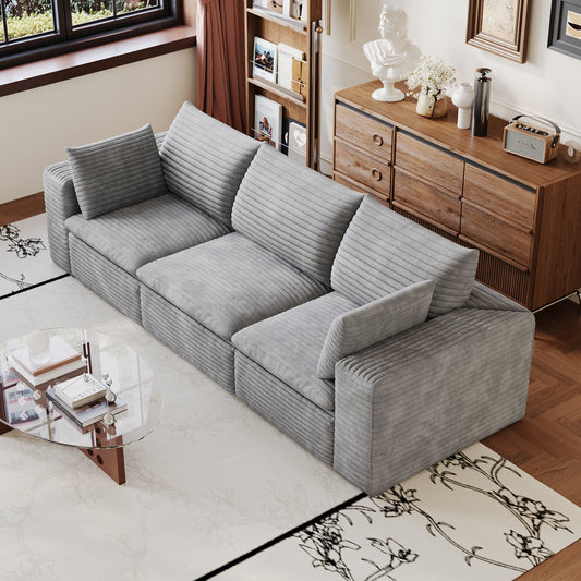 102  Cloud Sofa,Corduroy Fabric,Deep Seat Couches,Double-layer Design,Removable  Cushion,No Assembly, DIY Combination For Living Room, Bedroom,Conference Room ,Apartment,Grey