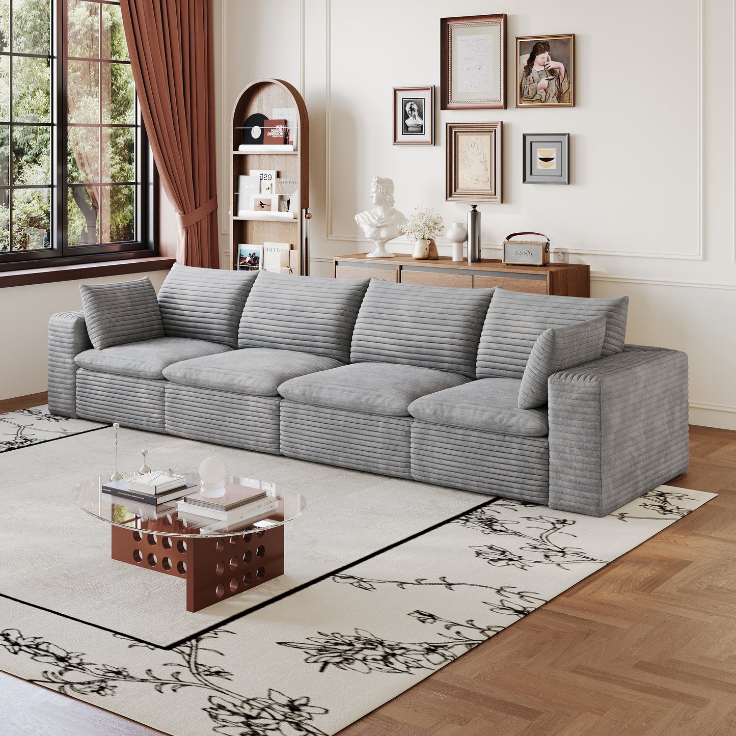 134  Cloud Sofa,Corduroy Fabric,Deep Seat Couches,Double-layer Design,Removable  Cushion,No Assembly, DIY Combination For Living Room, Bedroom,Conference Room ,Apartment,Grey