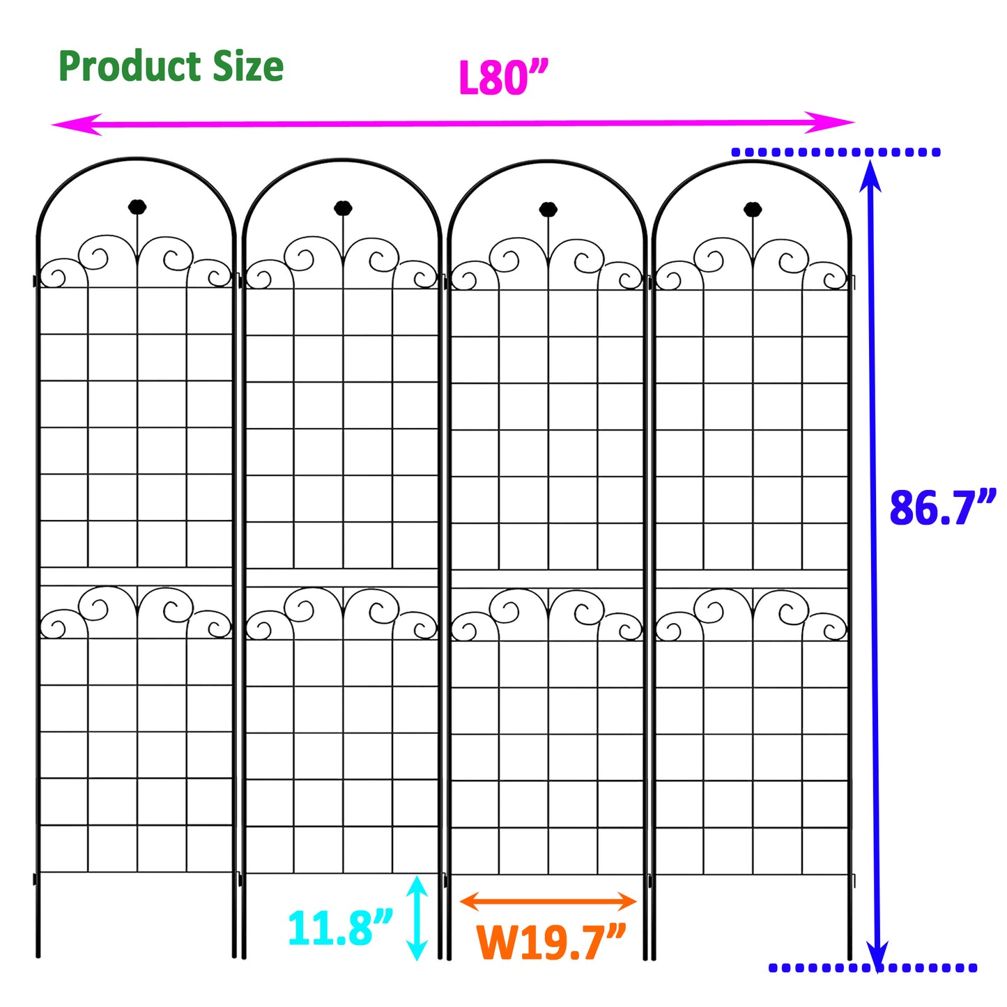 4 Pack Metal Garden Trellis For Climbing Plants Outdoor 86.7  X 19.7  Rustproof Plant Support Rose Trellis Netting Trellis Black