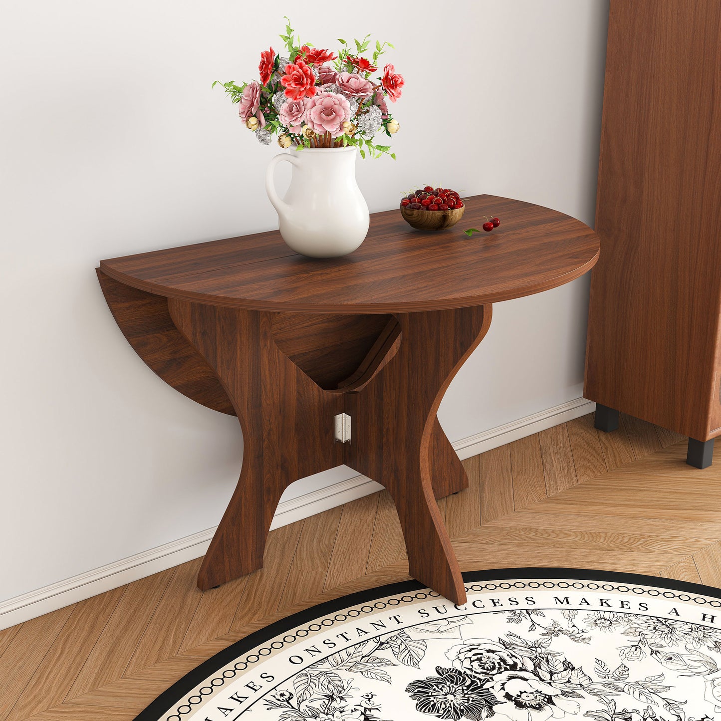 43 In Folding Dining Table For Small Spaces  MDF Table With Walnut Veneer  Space Saving Foldable Kitchen Table For Indoor And Outdoor Use