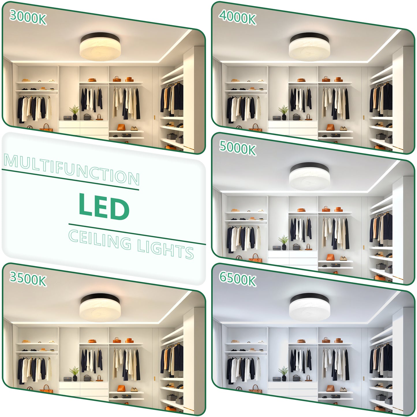 12 Inch LED Ceiling Light, 24W Flush Mount Ceiling Light,Round Low Profile Ceiling Lights For Bedroom, Living Room, Dining Room Black