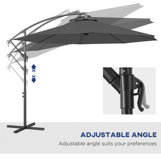 10' Cantilever Tilt Offset Patio Umbrella W/ UV & Water Safe Material & Cross Base (Weight Not Included), Gray
