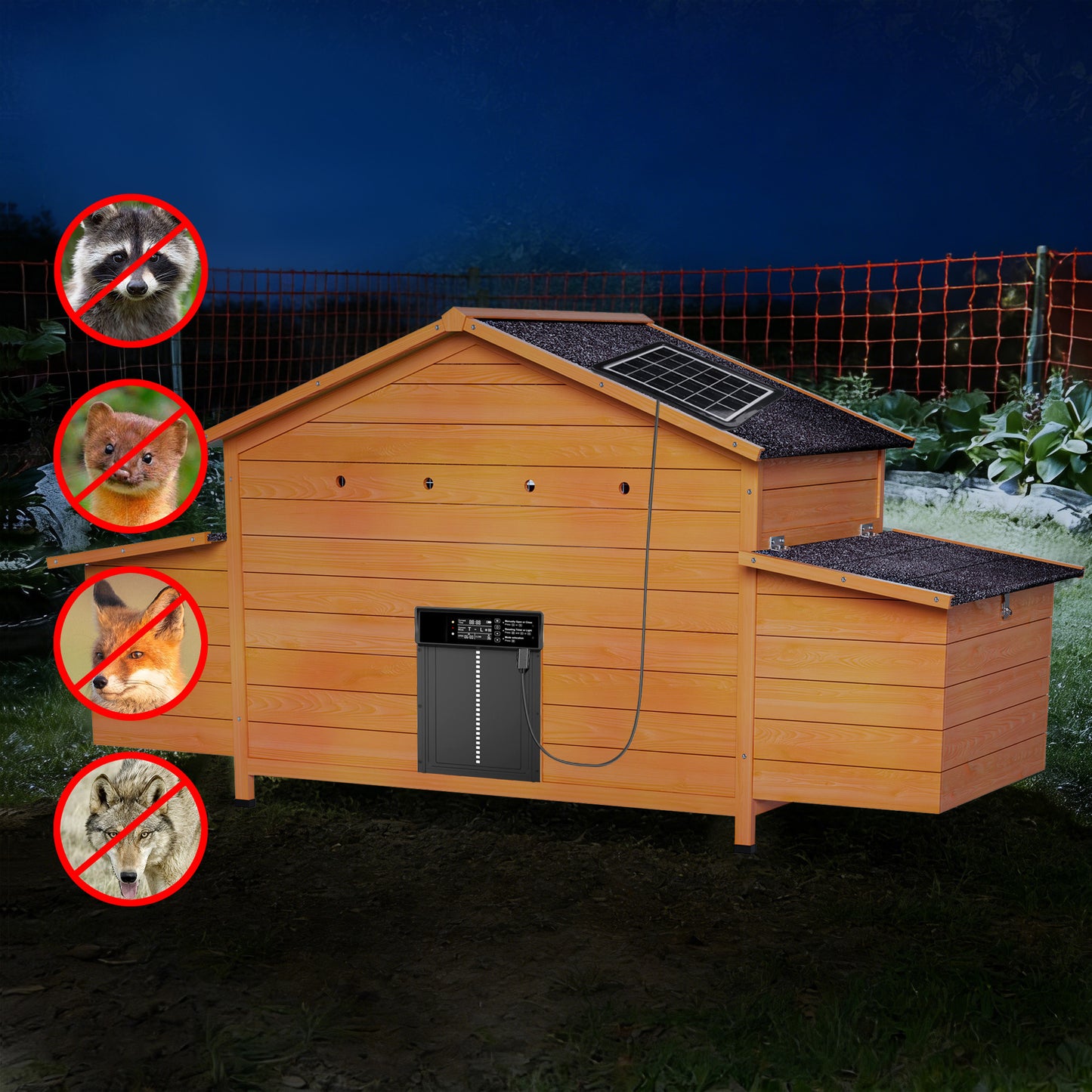 Automatic Chicken Coop With Solar-Powered Door, Weatherproof Design, Ventilated, With 2 Nesting Boxes, Timer & Light Sensor Durable Outdoor Chicken House With Pull-Out Tray For Easy Cleaning