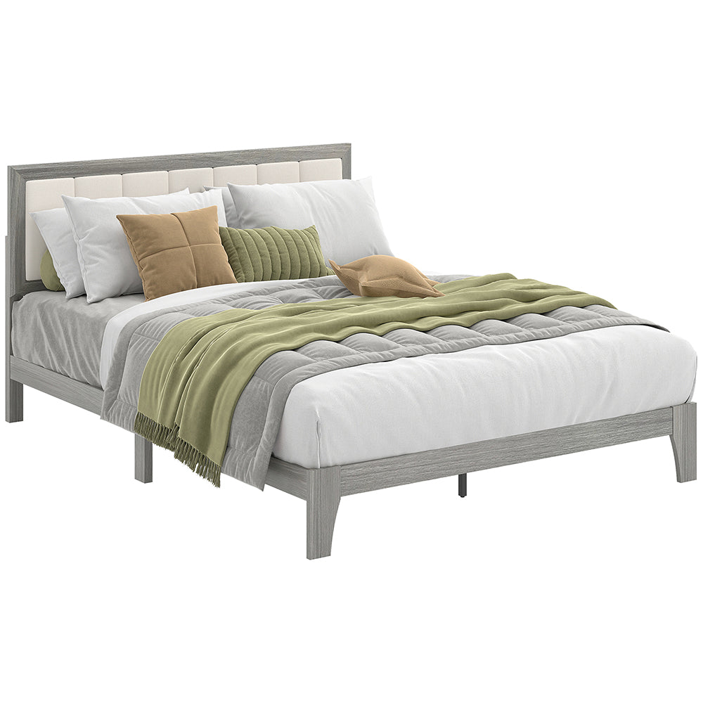 Bed Frame With Headboard Platform Bed Frame Linen-look Fabric With Wooden Slats No Needed Easy Assembly Support Up To 726 Lbs