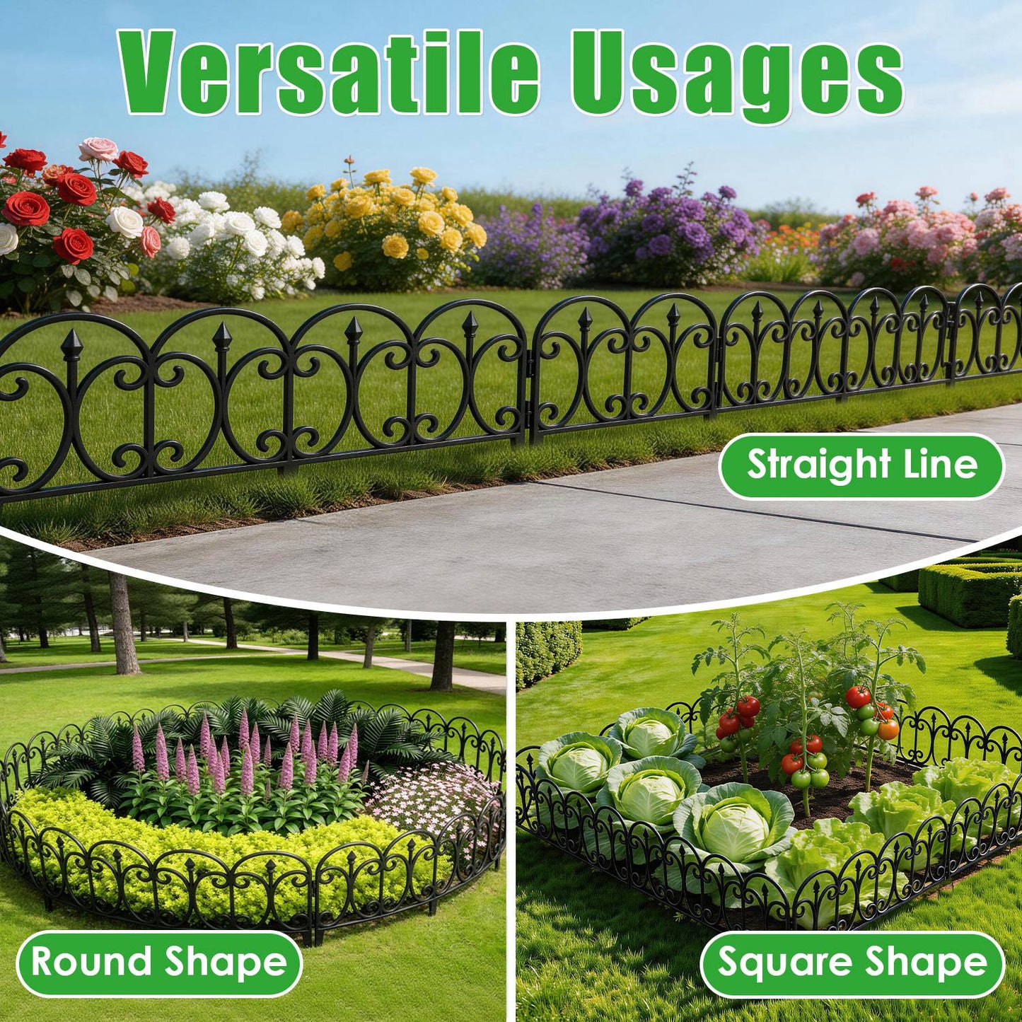 10 Packs Garden Decorative Lawn Edging Border PP Garden Fence Panels Easy Assembly Outdoor Flower Bed Landscape Fencing No-Dig Spikes With Gloves Total 19.3FT