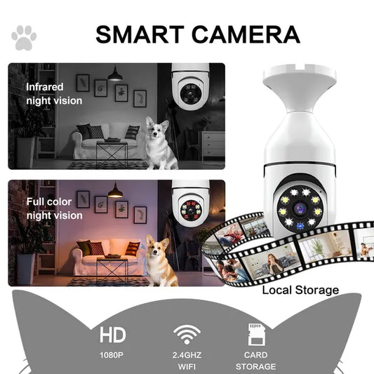 Light Bulb Security Camera Outdoor 2packs HD Wireless 5GHz&2.4GHz WiFi Home IP Cameras E27 360 Degree Panoramic,Motion Detection And Alarm,Two-Way Audio,Night Vision